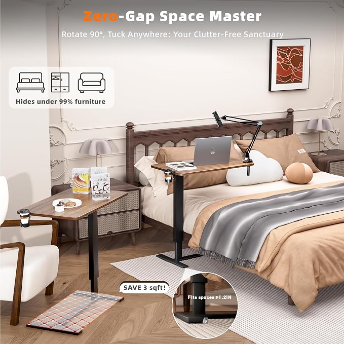 Overbed Bedside Table with Wheels, Adjustable Hospital Bedside Desk, Rolling - Image 6
