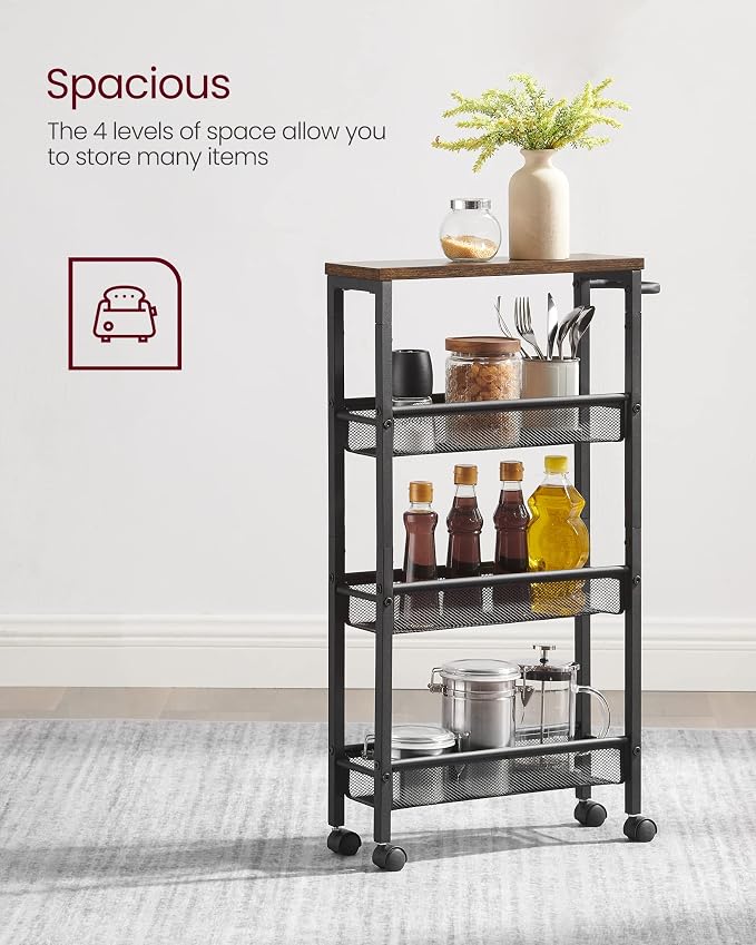 VASAGLE Slim Rolling Cart, 4-Tier Narrow Storage Cart - Image 5
