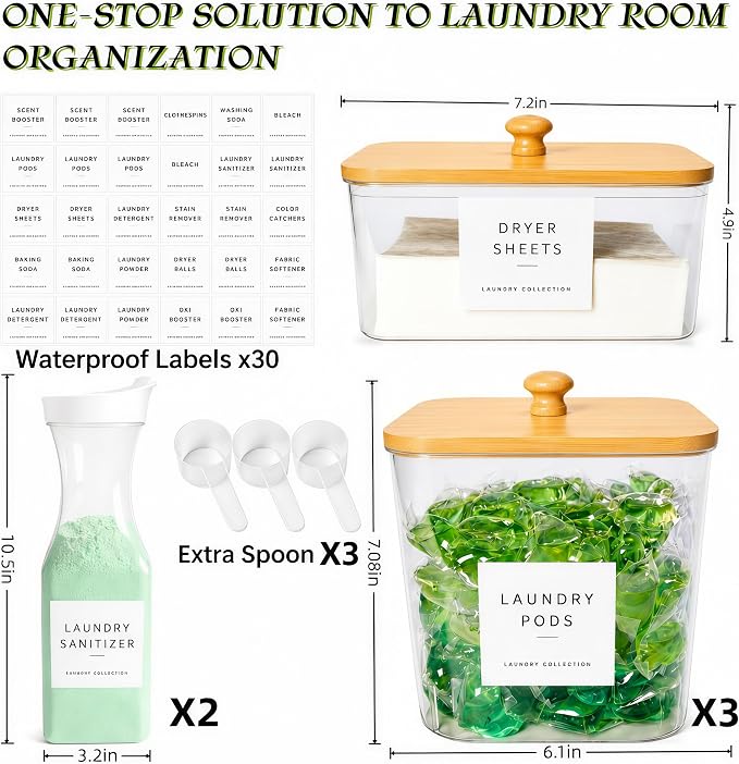 4+2 Pack Laundry Pods Containers & Dryer Sheet Holder & Laundry Detergent - Image 3