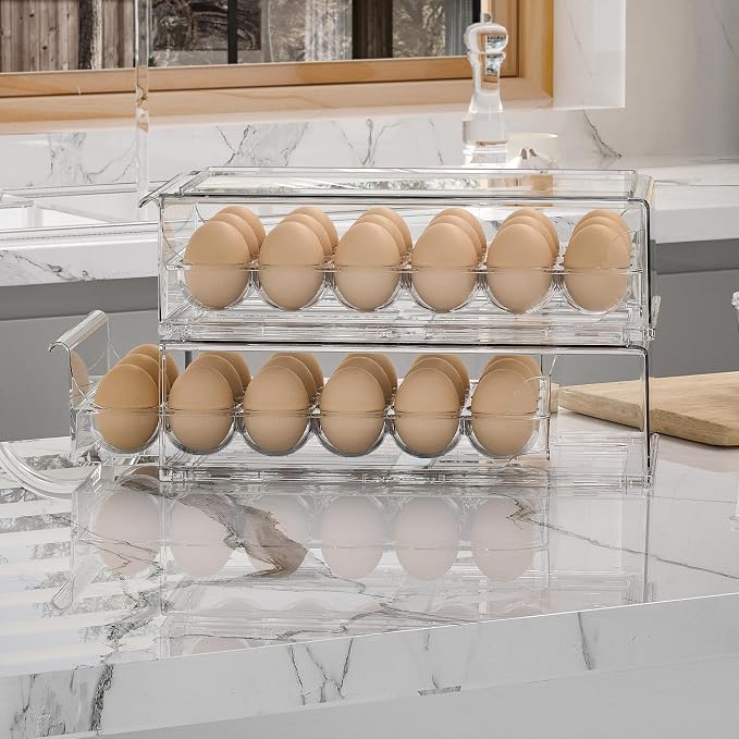 BPA Free Refrigerator Organizer Bins, Stackable Egg Holder, 18 Egg Tray - Image 2