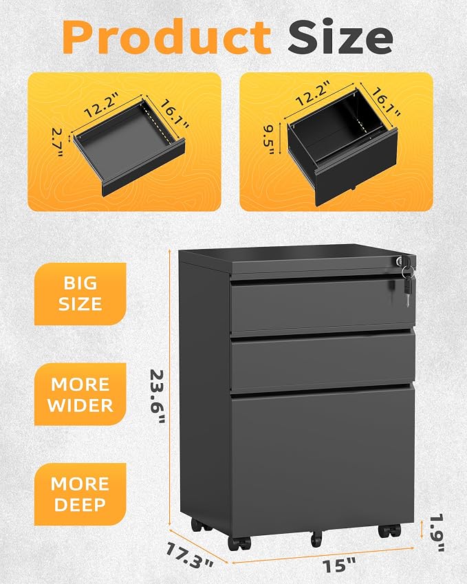 3 Drawer Mobile File Cabinet - Image 3