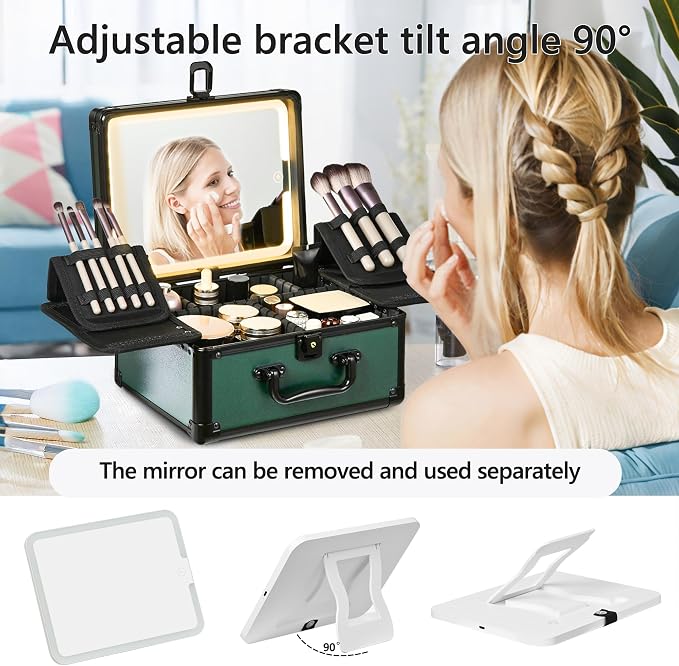 Makeup Case with Lighted Mirror, Makeup Box Organizer with Detachable LED Mirror - Image 3