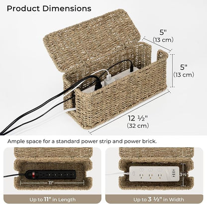 StorageWorks Cable Management Box, 2 Slots Wicker Cable Organizer to Hide Cords - Image 2