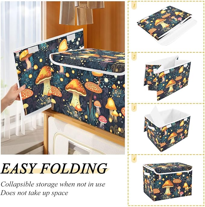 Mushrooms Storage Bins with Lids and Carrying Handle, Foldable Storage Boxes - Image 4