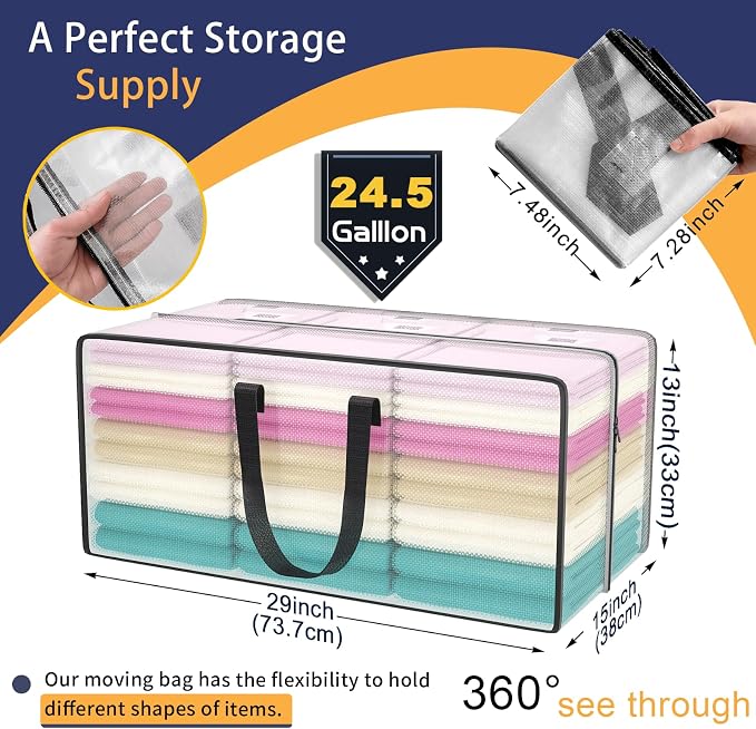 Clear Storage Bags with Zipper, Large Moving Bags Heavy Duty Extra Large - Image 2