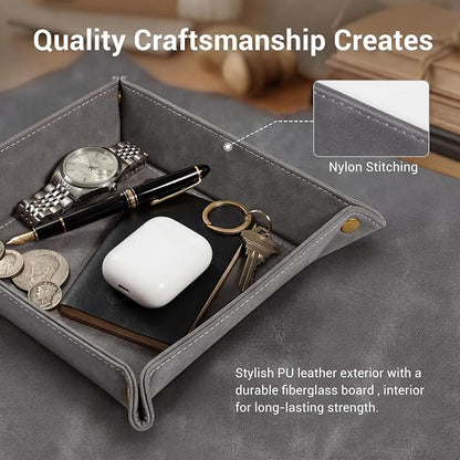 CoBak Leather Valet Tray, Premium PU Leather Catch-All Tray - Image 3