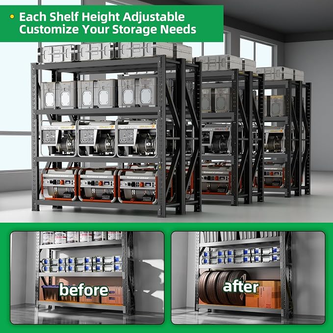 3000LBS Heavy Duty Storage Shelves, 4-Tier Adjustable Garage Organization - Image 5