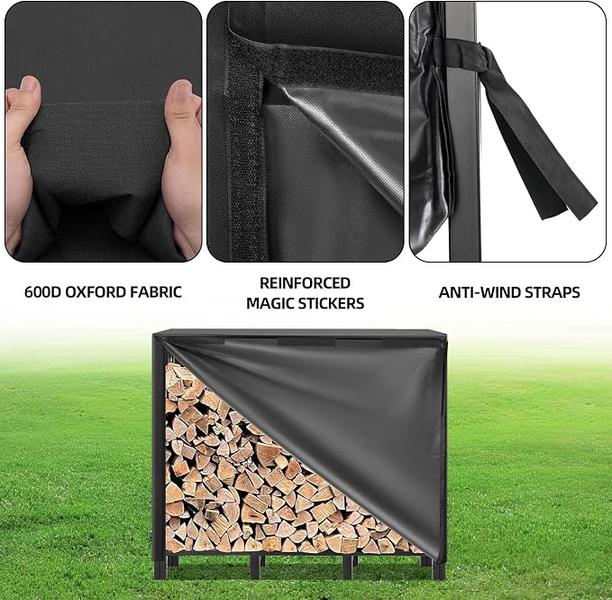 4FT Firewood Rack Outdoor with Cover, Heavy Duty Adjustable Firewood log - Image 2