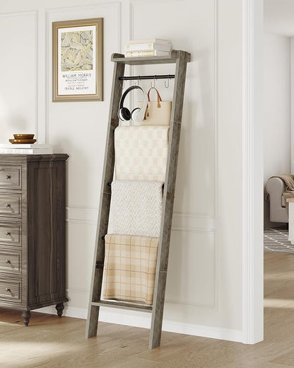 Blanket Ladder Shelf, Decorative Quilt Rack, 6-Tier Farmhouse Ladder Holder - Image 2