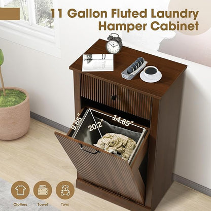 Grepatio Tilt Out Fluted Laundry Hamper Cabinet, 11 Gallon Hidden Laundry Hamper - Image 5