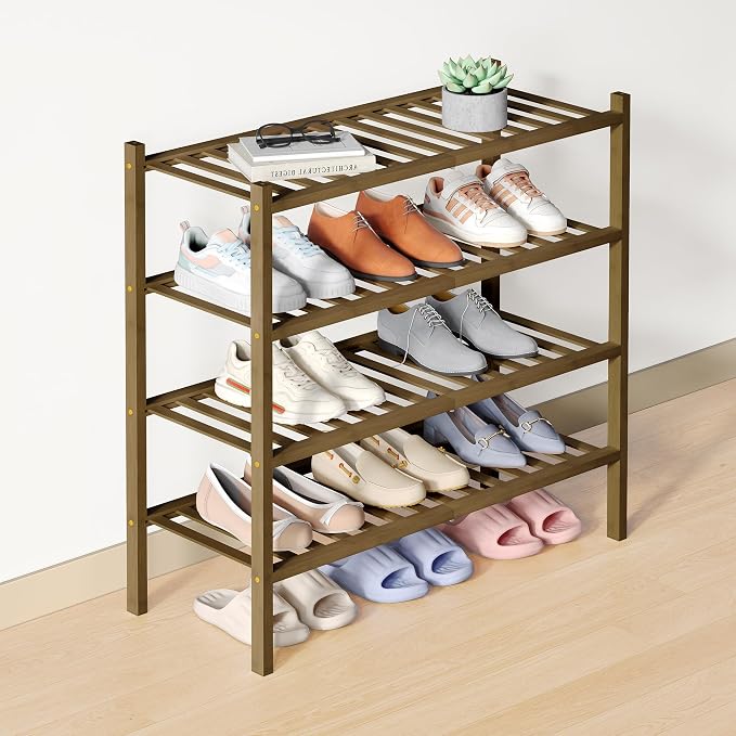 Smiry Bamboo Shoe Rack for Closet, 4 Tier Wooden Stackable Shoe Organizer by Smiry