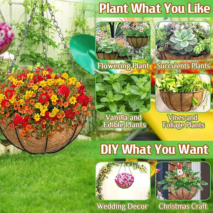 6 Pack 12 Inch Metal Round Hanging Planter Basket - Image 4