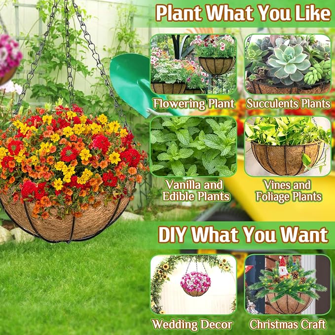 Outdoor Hanging Baskets, 2 Pack 12 Inch Metal Round Wire Hanging Planter - Image 4