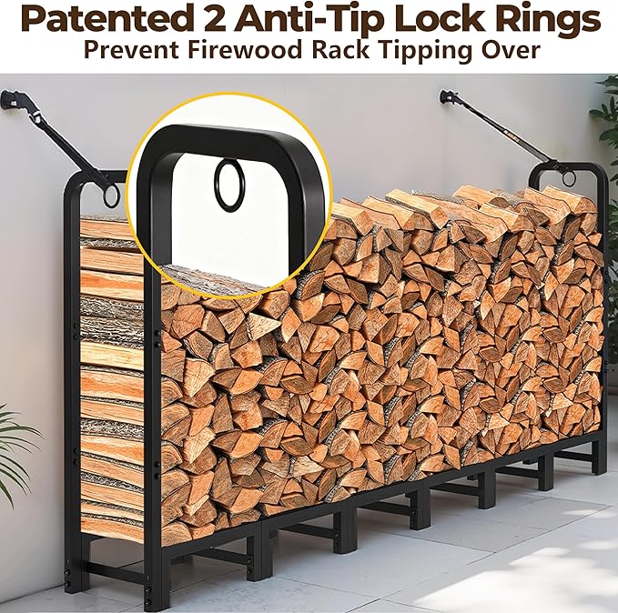 Amagabeli 8ft Firewood Log Rack Outdoor Heavy Duty Logs Holder - Image 3