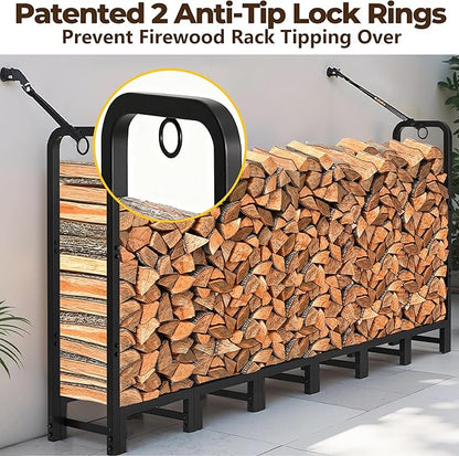 Amagabeli 8ft Firewood Log Rack Outdoor Heavy Duty Logs Holder - Image 3