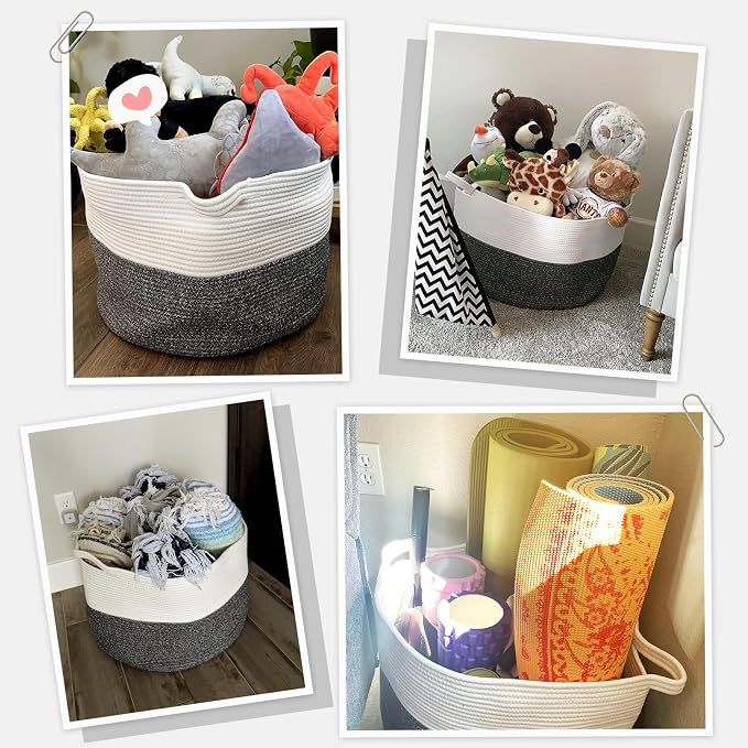 INDRESSME XXXLarge Cotton Rope Basket 21.7" x 21.7" x 13.8" Woven Baby Laundry - Image 4