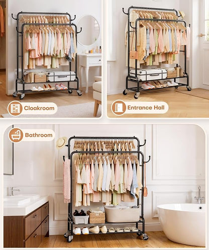 Homde Heavy Duty Clothes Rack: 265lb Rolling Double Rod Garment Hanging - Image 8