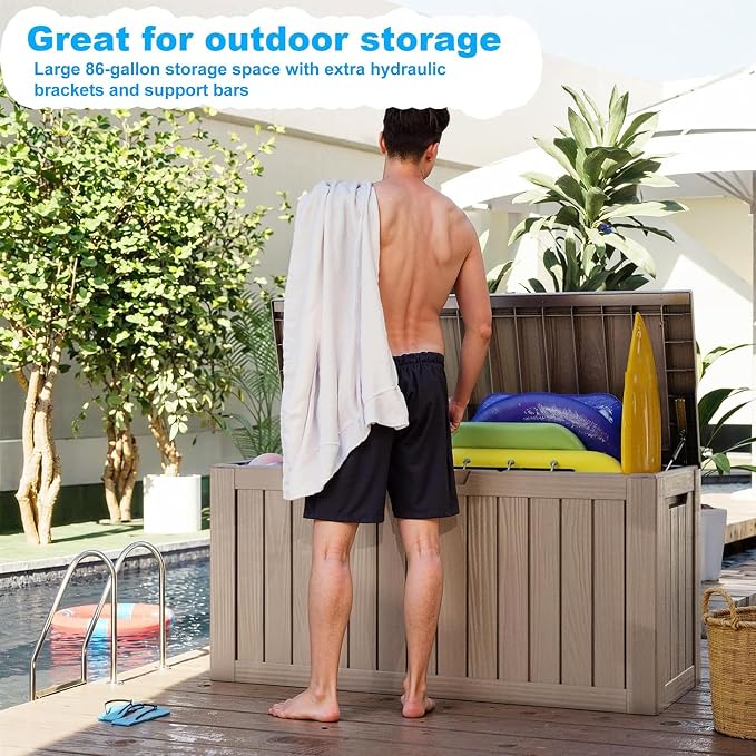 Vixzen 80 Gallon Deck Boxes Outdoor Waterproof, Resin Lockable Storage Box - Image 2