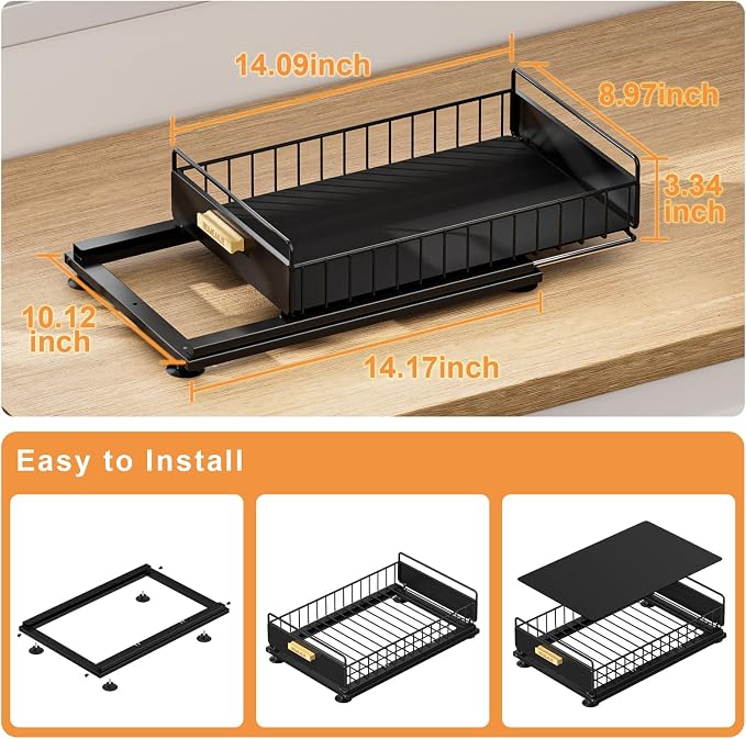 Under Sink Organizer, Single Tier Metal Pull Out Sliding Drawer Shelf - Image 3