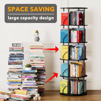 SpaceAid 5 Tier Rotating Bookshelf Tower, 360 Display Stackable Spinning - Image 3