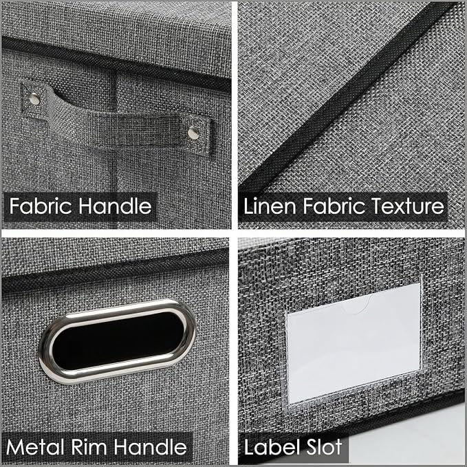 PRANDOM Storage Bins with Lids Linen Fabric Foldable Storage Boxes Organizer - Image 6