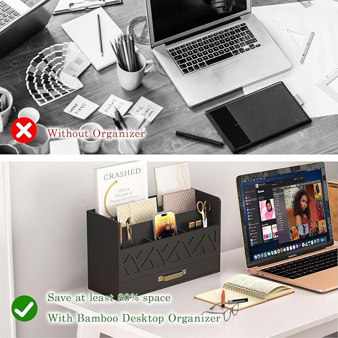 Bamboo Mail Organizer Countertop Wood Desk Organizer Drawer Tabletop Storage - Image 5