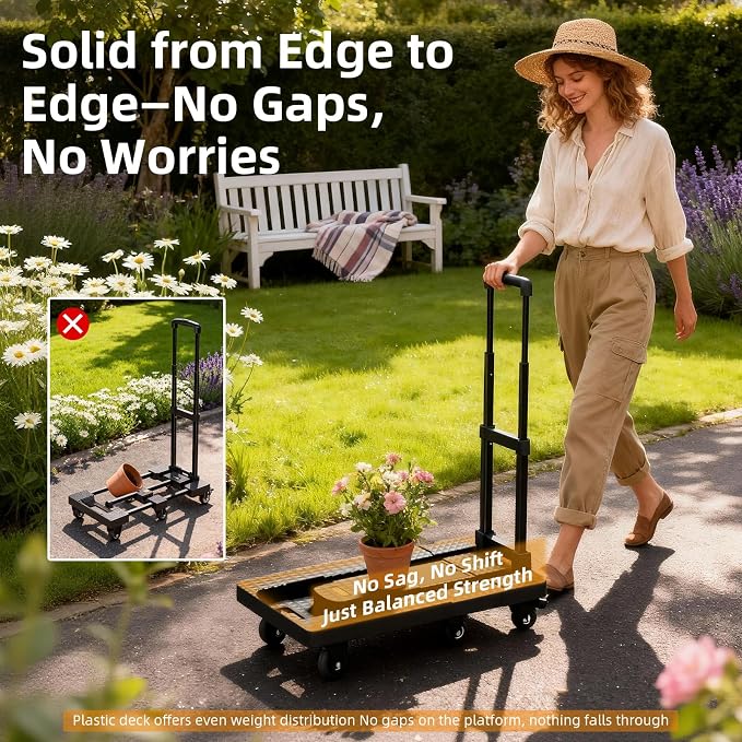 Dolly Cart with Wheels 440lbs, Folding Hand Truck with 6 TPE Wheels & 21 in - Image 2