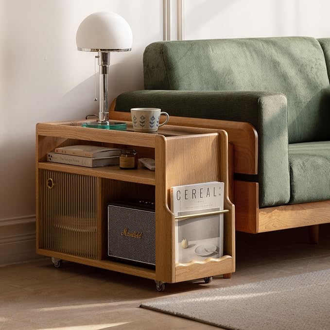 Solid Wood Side Table with Storage, Narrow End Table with Magazine Rack | Red by Wayshome