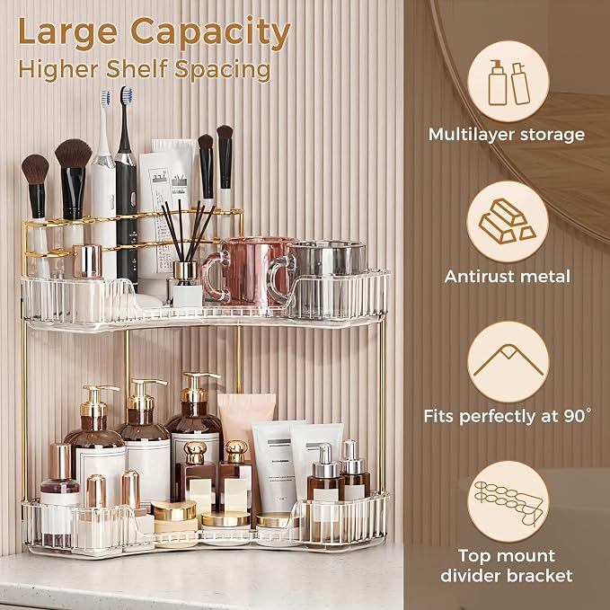 BEFSOP Corner Bathroom Counter Organizer, Upgraded 2-Tier Makeup Organizer - Image 5