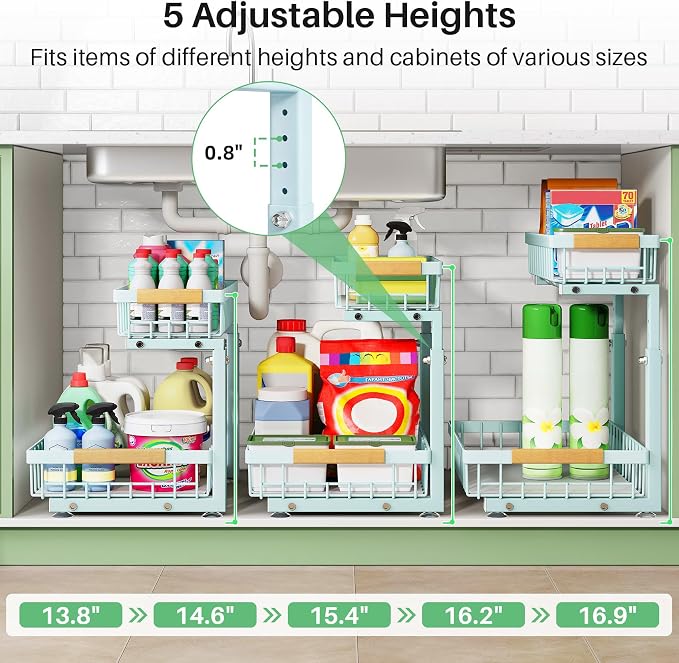 Kitstorack Under Sink Organizer, 2 Tier Under the Sink Storage, Slide out Pull - Image 4