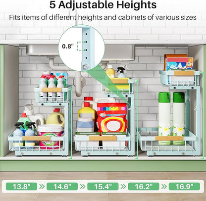 Kitstorack Under Sink Organizer, 2 Tier Under the Sink Storage, Slide out Pull - Image 4