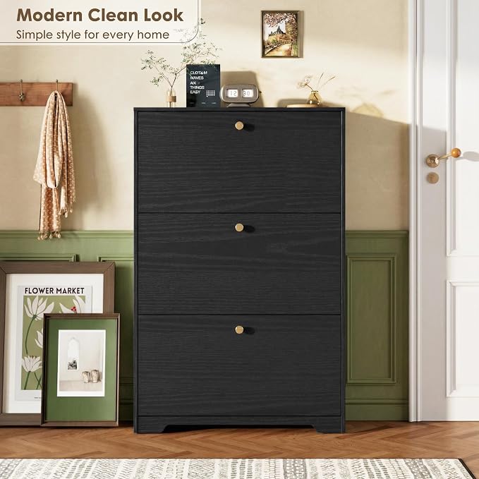 Nicetree Shoe Cabinet with 3 Flip Drawers, Narrow Shoe Organizer Cabinet - Image 4
