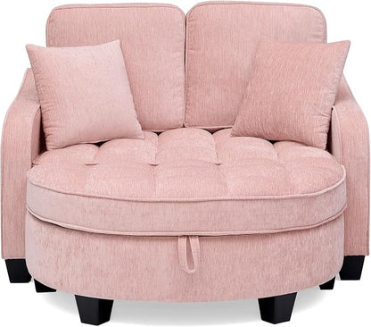 ERYE Chenille Tufted Loveseat Sofa and Ottoman Set, Tufted Recliner Sleeper - Image 8