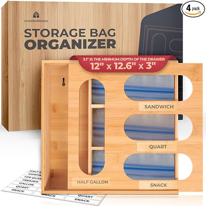 Bamboo Storage Bag Organizer, Sandwich Bag Organizer by Woodenhouse