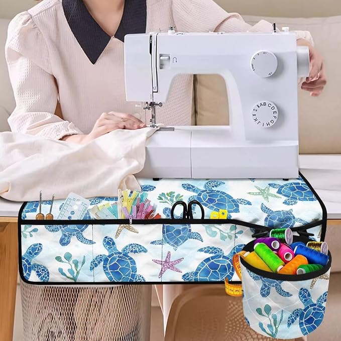 Sewing Machine Mat Blue Sea Turtle Starfish Waterproof Dustproof Sewing Machine - Image 4