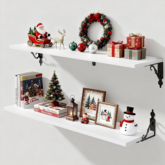 White Floating Shelves for Wall, 8 Inch Deep Floating Shelf by FunMemories