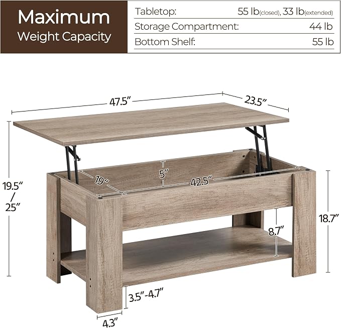 Yaheetech 47.2 in Lift Top Coffee Table - Image 3