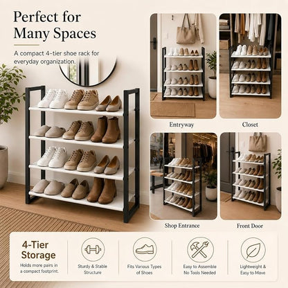 4-Tier Shoe Rack for Closet & Entryway, Stackable Shoe Organizer - Image 4