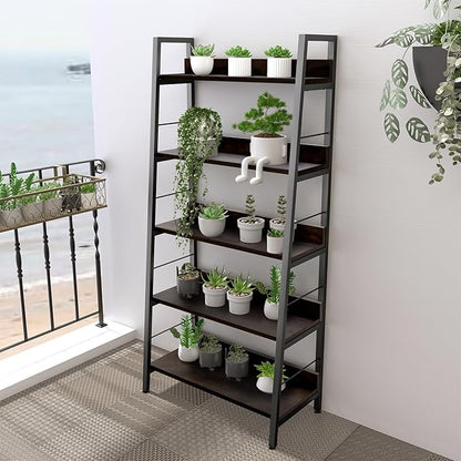 Himimi Ladder Bookshelf, 5 Shelf Bookcase Industrial Bookshelf Wood and Metal - Image 7