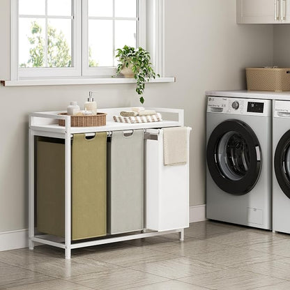 Laundry Hampers with Shelf, Laundry Basket 3 Section, Laundry Sorter with - Image 2