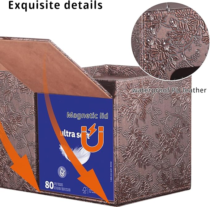 YAPISHI Tissue Box Cover with Storage Tray and Drawer, PU Leather Square Tissue - Image 4