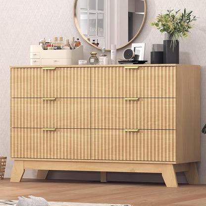 Fluted Dresser for Bedroom, 6 Drawer Dresser for Closet, TV Stand, Storage by Thacuok