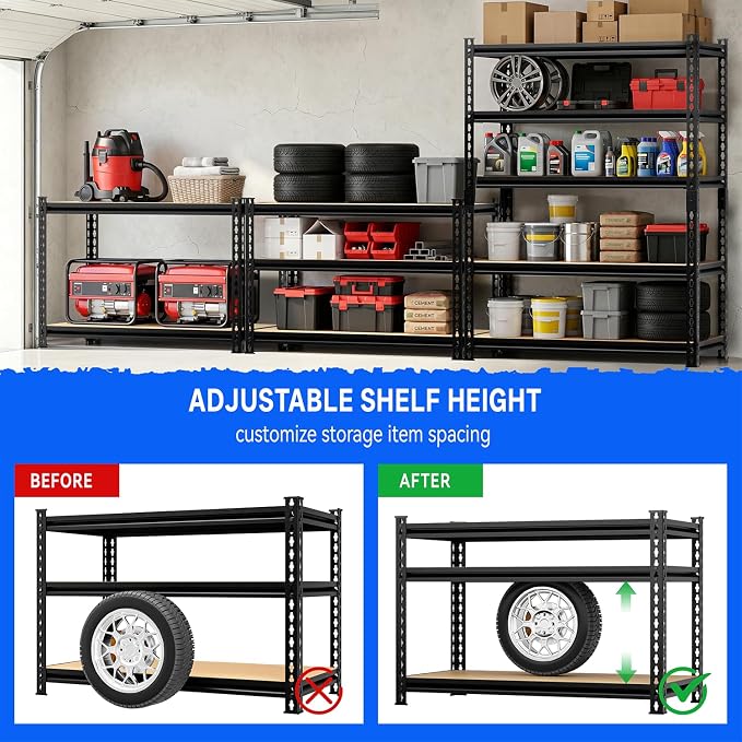 3000LBS Storage Rack, 5-Tier Heavy-Duty Storage Shelving, Adjustable Metal - Image 5