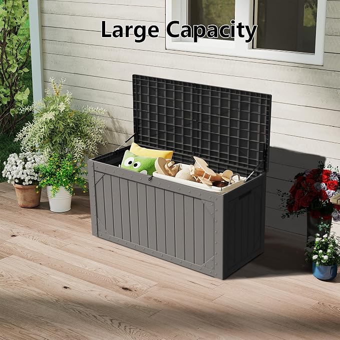 100 Gallon Outdoor Storage Box Waterproof, Resin Deck Box Storage Bin - Image 7