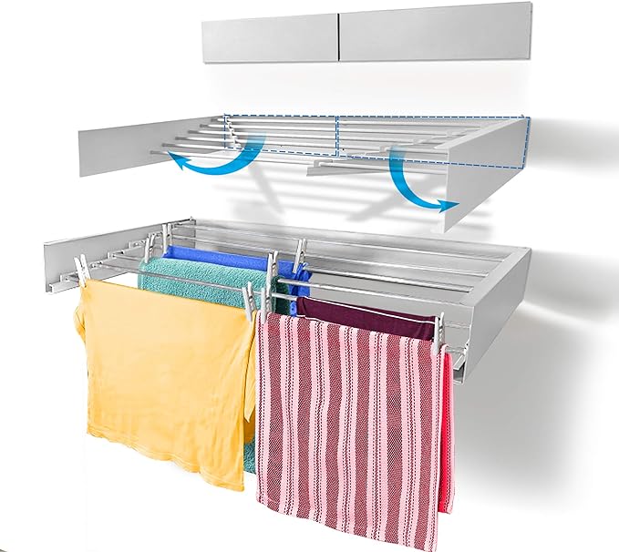 Step Up Laundry Drying Rack, Wall Mounted, Retractable Clothes Drying Rack by StepUpDryingRacks
