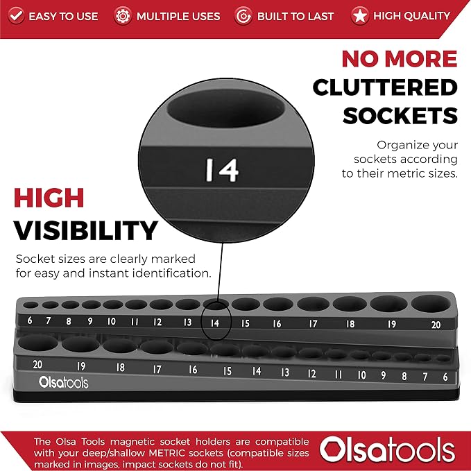Olsa Tools Magnetic Socket Holder | 3/8-inch Drive | Metric | Black | Holds 30 - Image 2