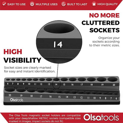 Olsa Tools Magnetic Socket Holder | 3/8-inch Drive | Metric | Black | Holds 30 - Image 2