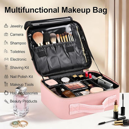 Travel Makeup Bag with Brush Holder, Professional Cosmetic Train Case Organizer - Image 5