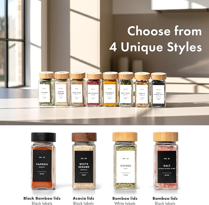 Square Spice Jars with Bamboo Wooden Lid Spice Jars with Shaker Insert and 240 - Image 7
