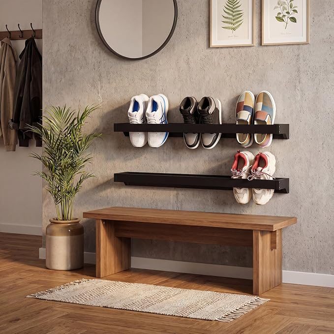 Wenqik 2 Pcs Wall Mounted Wooden Shoe Rack 30 Inch Rustic Wood Wall Hanging - Image 3